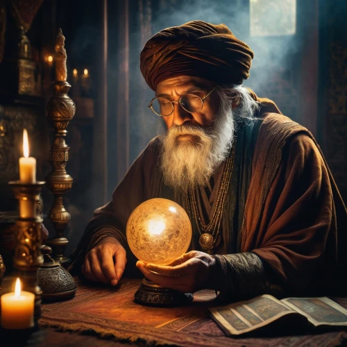 crystal ball-photography,crystal ball,middle eastern monk,ball fortune tellers,fortune teller,persian poet,fortune telling,islamic lamps,watchmaker,archimedes,terrestrial globe,candlemaker,indian monk,scholar,pythagoras,divination,magus,clockmaker,the abbot of olib,wizard,Illustration,Paper based,Paper Based 17