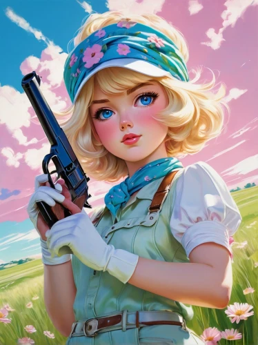 girl with gun,girl with a gun,heidi country,darjeeling,holding a gun,retro girl,woman holding gun,rifle,gun,girl scouts of the usa,countrygirl,park ranger,retro women,columbine,snipey,nora,pubg mascot,barbie,rosa peace,retro woman,Art,Artistic Painting,Artistic Painting 24