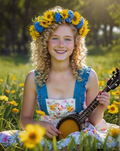 girl in flowers,beautiful girl with flowers,folk music,girl picking flowers,ukulele,flower background,guitar,bach flower therapy,sunflower field,countrygirl,country dress,picking flowers,flower girl,yellow daisies,sun flowers,flower garland,bluegrass,flowers png,concert guitar,sunflowers,Photography,Fashion Photography,Fashion Photography 06