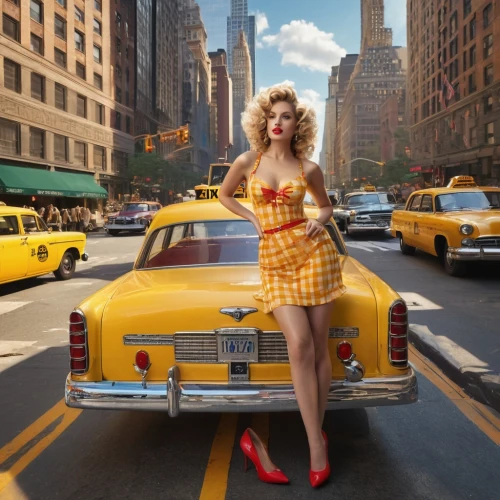 new york taxi,yellow taxi,taxi cab,retro pin up girl,retro pin up girls,pin-up girl,50's style,yellow cab,pin up girl,pin up,pin-up,retro woman,pinup girl,pin-up girls,manhattan,pin-up model,pin ups,retro women,chrysler fifth avenue,gena rolands-hollywood,Photography,General,Natural