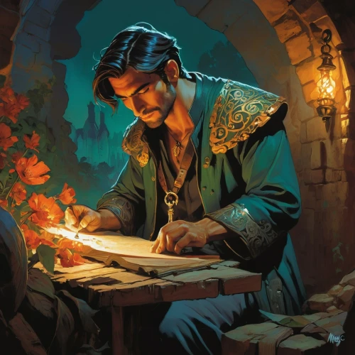 candlemaker,scholar,fire artist,persian poet,fantasy portrait,rotglühender poker,merchant,cg artwork,binding contract,game illustration,apothecary,watchmaker,painting technique,tutor,art bard,vendor,librarian,htt pléthore,debt spell,artist portrait,Conceptual Art,Oil color,Oil Color 04