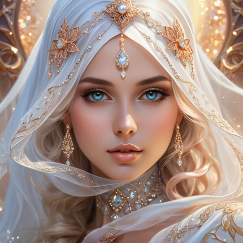 fantasy portrait,fantasy art,mystical portrait of a girl,bridal,faery,fairy queen,bridal jewelry,romantic portrait,bridal accessory,gold filigree,white rose snow queen,sun bride,fairy tale character,indian bride,bridal clothing,bridal veil,the snow queen,the angel with the veronica veil,bride,silver wedding