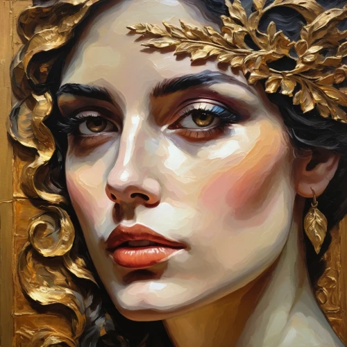 gold paint strokes,gold leaf,gold foil art,gold paint stroke,gilding,gold foil mermaid,golden wreath,gold filigree,gold foil crown,gold lacquer,fantasy portrait,oil painting,gold stucco frame,mary-gold,gold foil,oil painting on canvas,golden crown,oil paint,meticulous painting,golden mask,Art,Artistic Painting,Artistic Painting 38