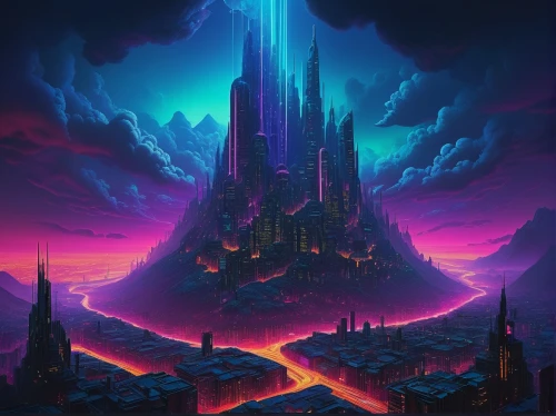 fantasy city,futuristic landscape,fantasy landscape,3d fantasy,cityscape,metropolis,citadel,vast,fantasia,colorful city,fantasy world,vapor,ancient city,cyberpunk,spire,aura,monolith,temple fade,shard of glass,world digital painting,Art,Artistic Painting,Artistic Painting 30