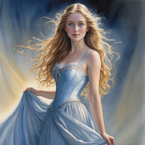 celtic woman,girl in a long dress,blue moon rose,mystical portrait of a girl,young woman,fantasy art,oil painting,oil painting on canvas,romantic portrait,fantasy portrait,jessamine,blue enchantress,white lady,celtic queen,young lady,art painting,girl in a long,portrait of a girl,cinderella,fantasy woman,Illustration,Realistic Fantasy,Realistic Fantasy 04