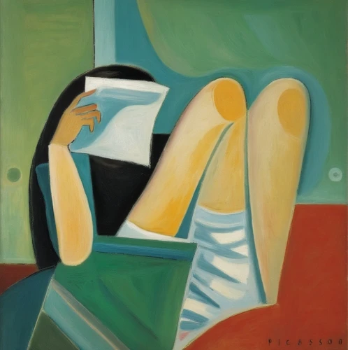 woman sitting,woman on bed,braque francais,picasso,woman eating apple,cubism,braque saint-germain,woman with ice-cream,woman's legs,still-life,woman drinking coffee,woman laying down,roy lichtenstein,woman at cafe,armchair,portrait of a woman,girl at the computer,dali,girl with cloth,man with a computer,Art,Artistic Painting,Artistic Painting 05