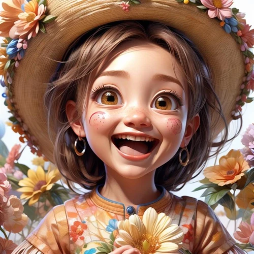 girl in flowers,a girl's smile,cheery-blossom,beautiful girl with flowers,flower girl,flower painting,girl picking flowers,flower background,portrait background,flora,flower art,floral background,ecstatic,falling flowers,picking flowers,agnes,digital painting,cartoon flowers,world digital painting,miguel of coco