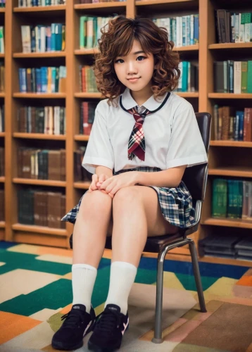 school skirt,schoolgirl,mari makinami,school uniform,primary school student,girl studying,sitting on a chair,knee-high socks,ayu,girl sitting,anime japanese clothing,shirakami-sanchi,school start,japanese kawaii,librarian,japanese idol,school clothes,child is sitting,jin deui,little girl reading,Unique,Pixel,Pixel 03