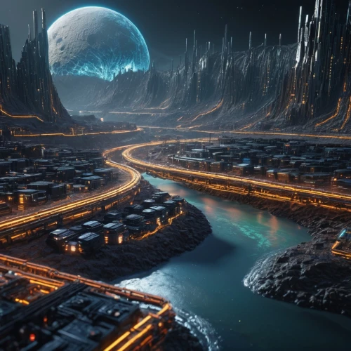 futuristic landscape,terraforming,alien world,alien planet,sci fi,sci - fi,sci-fi,scifi,black city,ice planet,metropolis,ancient city,destroyed city,space port,fantasy city,city at night,valerian,lunar landscape,moon valley,atlantis,Photography,General,Sci-Fi