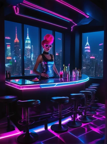 neon cocktails,neon drinks,neon light drinks,unique bar,bartender,piano bar,neon coffee,bar counter,liquor bar,nightclub,retro diner,cyberpunk,cocktail,neon tea,cocktails,cosmopolitan,neon lights,neon light,barmaid,bar,Illustration,Retro,Retro 14
