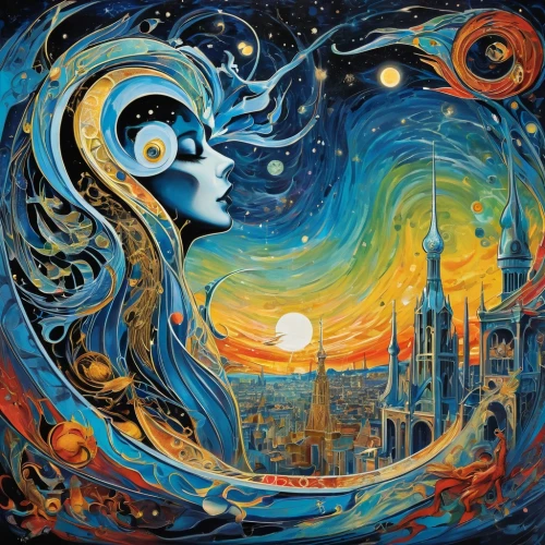psychedelic art,glass painting,art painting,yinyang,violinist violinist of the moon,boho art,fantasia,phase of the moon,dali,the carnival of venice,oil painting on canvas,fantasy art,mother earth,swirling,el salvador dali,astral traveler,bombay,swirls,swirl,aquarius,Conceptual Art,Graffiti Art,Graffiti Art 07