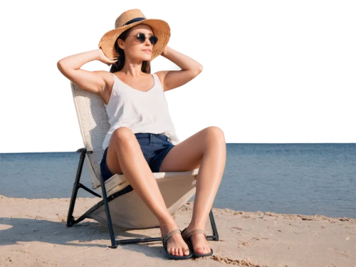 beach chair,beach furniture,womans seaside hat,straw hat,mock sun hat,sun hat,ordinary sun hat,beach background,panama hat,summer items,high sun hat,summer clip art,summer hat,bermuda shorts,one-piece garment,relaxed young girl,girl wearing hat,deckchair,sunlounger,summer clothing,Illustration,Paper based,Paper Based 20