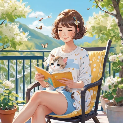 summer day,reading,relaxing reading,girl studying,little girl reading,idyllic,hydrangeas,coffee tea illustration,girl with dog,springtime background,holding flowers,readers,spring background,spring morning,tea and books,in the early summer,summer bloom,spring blossoms,summer evening,idyll,Illustration,Japanese style,Japanese Style 01