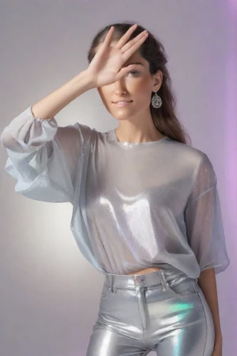 silver,see-through clothing,see through,metallic feel,silvery,silver pieces,aluminum,aluminium foil,see thru,disco,grey background,silver balls,shimmering,white skirt,grey,satin,metallic,aluminum foil,pewter,reflector,Photography,Realistic