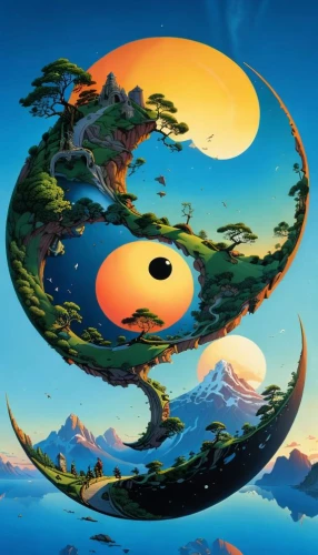 yinyang,yin-yang,yin yang,yin and yang,qi gong,ori-pei,asian vision,dharma wheel,bagua,qi-gong,mantra om,global oneness,dragon of earth,feng shui,mother earth,floating island,world digital painting,circular puzzle,oriental painting,chinese art