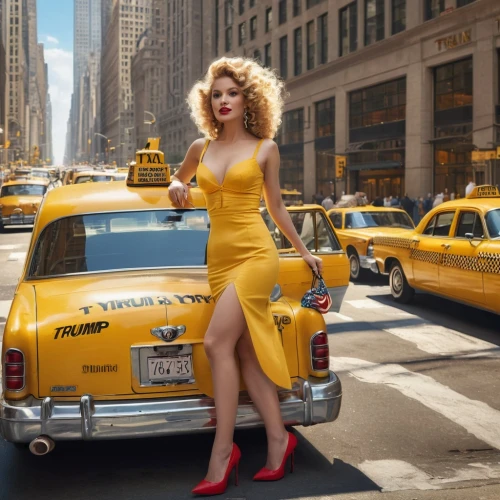 new york taxi,yellow taxi,yellow cab,taxi cab,gena rolands-hollywood,vanity fair,taxicabs,taxi,yellow car,manhattan,cab driver,pin-up model,retro woman,new york streets,city car,marylin monroe,cabs,pinup girl,retro women,blonde woman,Photography,General,Natural