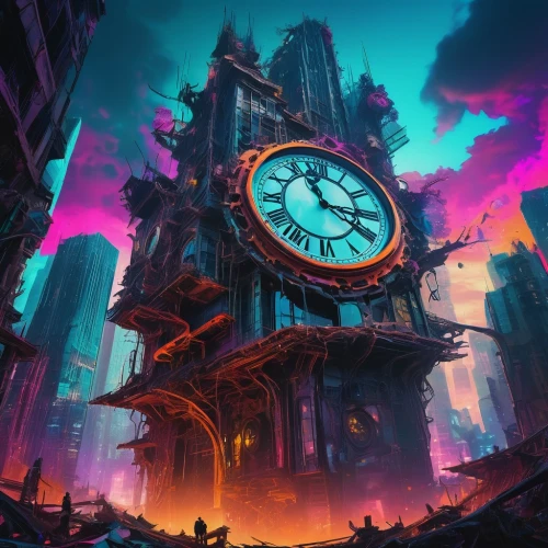 time spiral,flow of time,clock,clockmaker,out of time,fantasy city,clocks,world clock,fantasy landscape,grandfather clock,fantasy world,world digital painting,time pointing,clock face,dystopia,clock tower,3d fantasy,ruin,street clock,time,Conceptual Art,Oil color,Oil Color 19