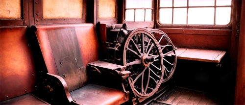 railway carriage,disused trains,wooden carriage,passenger car,train seats,abandoned rusted locomotive,brocken railway,carriage,rail car,railroad car,driver's cab,carriages,old train,barber chair,train compartment,wheelhouse,train car,iron wheels,bus from 1903,old chair,Art,Classical Oil Painting,Classical Oil Painting 42