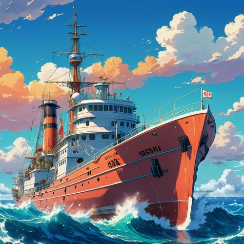 royal mail ship,cruiser aurora,sea fantasy,victory ship,graf-zepplin,ship,scarlet sail,ship of the line,factory ship,ocean liner,ship releases,shipwreck,the ship,caravel,auxiliary ship,old ship,royal yacht,seafarer,digging ship,protected cruiser,Illustration,Japanese style,Japanese Style 03