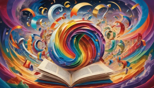 spiral book,magic book,colorful spiral,psychedelic art,color book,spiral notebook,books,open book,open spiral notebook,hymn book,magic grimoire,music book,read a book,library book,book pages,music books,prayer book,divination,turn the page,the books,Art,Artistic Painting,Artistic Painting 44