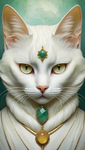 napoleon cat,white cat,priestess,emperor,cat warrior,cat portrait,fantasy portrait,feline,cleopatra,amulet,cat vector,capricorn kitz,sphynx,artemis,wild emperor,catlike,animal feline,cat,cat image,pharaoh,Illustration,Realistic Fantasy,Realistic Fantasy 15