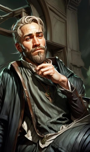 admiral von tromp,cg artwork,theoretician physician,tyrion lannister,chainlink,witcher,game illustration,sci fiction illustration,male elf,male character,konstantin bow,watchmaker,merchant,prejmer,portrait background,smoking cigar,medical icon,man with a computer,ship doctor,pipe smoking