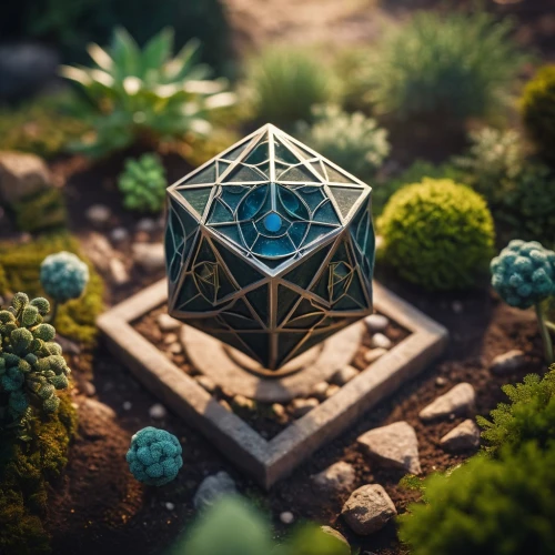 terrarium,dodecahedron,glass pyramid,low poly,metatron's cube,low-poly,hex,lotus stone,geometric,yantra,ball cube,cubes,tilt shift,hexagon,sacred geometry,polygonal,hexagonal,garden ornament,fairy house,cubic,Photography,General,Cinematic