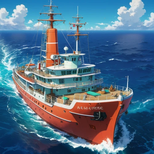 caravel,sea fantasy,rescue and salvage ship,skipper,royal mail ship,ship releases,arnold maersk,convoy rescue ship,naval trawler,sailing orange,arthur maersk,drillship,ship,the ship,factory ship,scarlet sail,victory ship,seafarer,panamax,seagoing vessel,Illustration,Japanese style,Japanese Style 03