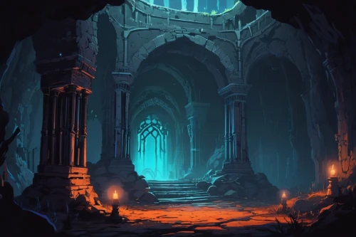 hall of the fallen,dungeon,dungeons,mausoleum ruins,portal,catacombs,ice cave,ruins,ruin,ice castle,sepulchre,haunted cathedral,threshold,blue cave,ancient city,archway,gateway,monastery,necropolis,the ruins of the,Illustration,Realistic Fantasy,Realistic Fantasy 46