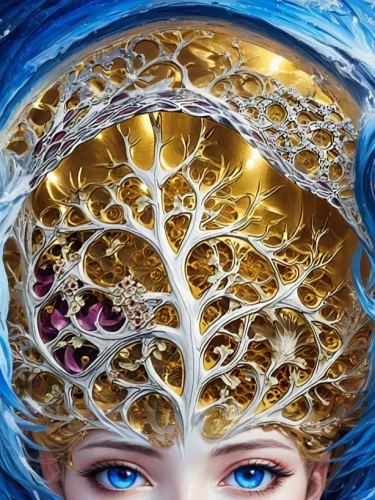 fractals art,mother earth,fantasy art,mirror of souls,mantra om,the branches of the tree,tree of life,third eye,gold foil tree of life,flower of life,connectedness,fractal art,oil painting on canvas,sacred fig,fractals,tree crown,fantasy portrait,mother nature,psychedelic art,peacock eye