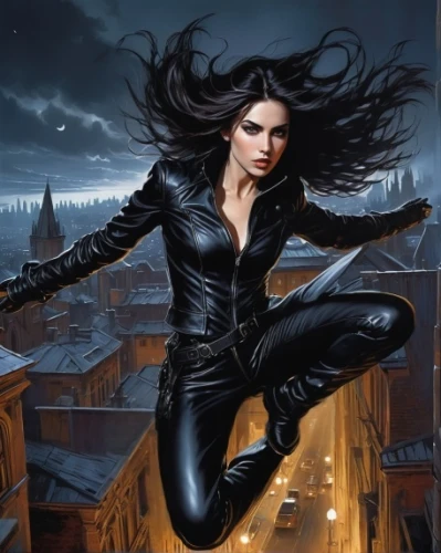 catwoman,black widow,huntress,birds of prey-night,femme fatale,dark angel,scarlet witch,sci fiction illustration,fantasy woman,heroic fantasy,sprint woman,super heroine,queen of the night,fantasy art,hard woman,the enchantress,black cat,gothic woman,fantasy picture,black leather
