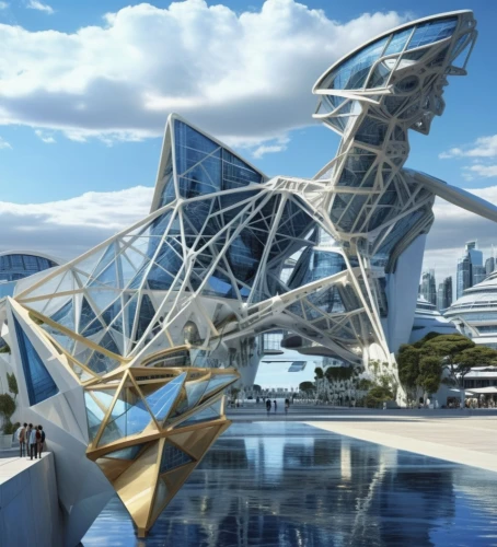 futuristic architecture,futuristic art museum,futuristic landscape,solar cell base,diamond lagoon,sky space concept,water cube,cube stilt houses,barangaroo,aqua studio,marina bay,artificial island,very large floating structure,calatrava,kirrarchitecture,3d rendering,dolphinarium,futuristic,modern architecture,artificial islands,Photography,General,Realistic