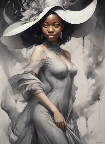black woman,african woman,fantasy portrait,african american woman,oil painting on canvas,nigeria woman,mystical portrait of a girl,black landscape,oil on canvas,fantasy art,meticulous painting,white lady,baroque angel,the hat of the woman,african art,maria bayo,the enchantress,mrs white,priestess,sorceress