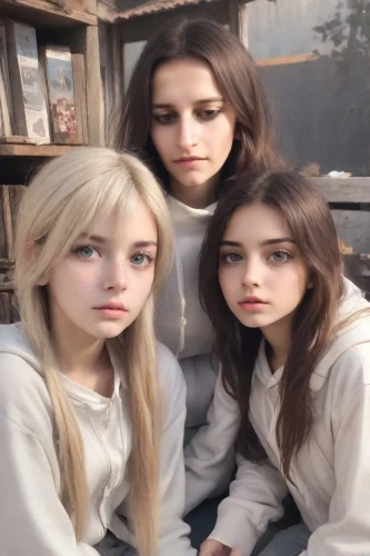 porcelain dolls,joint dolls,rv,triplet lily,angels of the apocalypse,elves,teens,beautiful photo girls,musketeers,trio,young women,60s,auschwitz 1,pentangle,auschwitz,children girls,girl group,plastics,olallieberry,dolls,Photography,Realistic