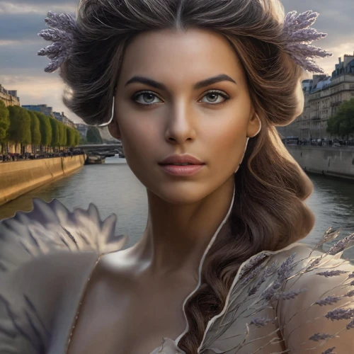 romantic portrait,fantasy portrait,french digital background,girl on the river,regard,romantic look,mystical portrait of a girl,fantasy art,world digital painting,fantasy picture,orsay,paris clip art,city ​​portrait,retouching,woman portrait,venetia,portrait background,paris,girl in a historic way,retouch,Female,East Africans,Straight hair,Youth adult,M,Confidence,Underwear,Outdoor,Banks of the Seine