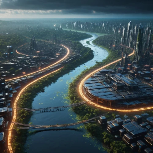 tianjin,nanjing,chongqing,72 turns on nujiang river,smart city,futuristic landscape,shenyang,shanghai,zhengzhou,xi'an,haikou city,suzhou,wuhan''s virus,ha noi,urban development,urbanization,da nang,jakarta,malopolska breakthrough vistula,river delta,Photography,General,Sci-Fi