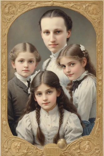 child portrait,the mother and children,pictures of the children,mother with children,mother and children,vintage children,mulberry family,child's frame,the girl's face,parents with children,children girls,family photos,the victorian era,xix century,arrowroot family,grandchildren,orphans,oval frame,birch family,victorian style,Photography,Realistic