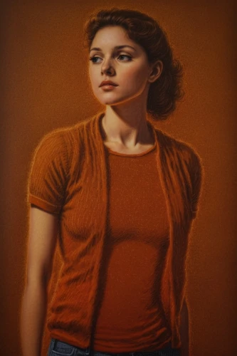 retro woman,vintage female portrait,young woman,woman portrait,woman holding gun,orange,rust-orange,vintage woman,retro women,colored pencil background,portrait background,woman sitting,girl with cloth,oil painting,girl in t-shirt,artist portrait,mary-gold,portrait of a girl,woman of straw,oil painting on canvas,Illustration,Black and White,Black and White 16