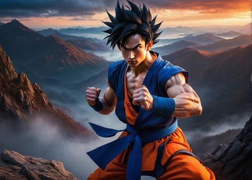 son goku,goku,takikomi gohan,dragon ball,dragon ball z,dragonball,kame sennin,vegeta,sanshou,iaijutsu,japanese martial arts,shaolin kung fu,trunks,nine-tailed,sōjutsu,martial arts,warrior pose,kenjutsu,battōjutsu,xing yi quan,Illustration,Realistic Fantasy,Realistic Fantasy 30