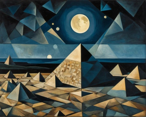 night scene,braque saint-germain,braque francais,cubism,moonscape,lunar landscape,picasso,phase of the moon,escher,dali,braque d'auvergne,the ethereum,sea landscape,background with stones,pyramids,boat landscape,herfstanemoon,sea night,david bates,felucca,Art,Artistic Painting,Artistic Painting 45