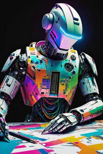 robotic,digiart,computer art,cyberspace,robotics,cyber,robot in space,robot icon,neon body painting,cybernetics,robot,man with a computer,cyberpunk,droid,electronic,electronic music,social bot,80s,futura,artificial intelligence,Art,Artistic Painting,Artistic Painting 04