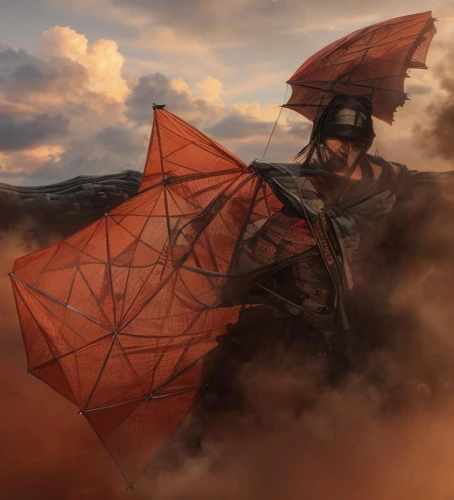 fire kite,steampunk,parasol,digital compositing,man with umbrella,aerial view umbrella,overhead umbrella,mammatus,summer umbrella,parasols,umbrella,brolly,watermelon umbrella,paper umbrella,powered hang glider,flying machine,cg artwork,world digital painting,wind finder,sci fiction illustration,Game Scene Design,Game Scene Design,Japanese Martial Arts