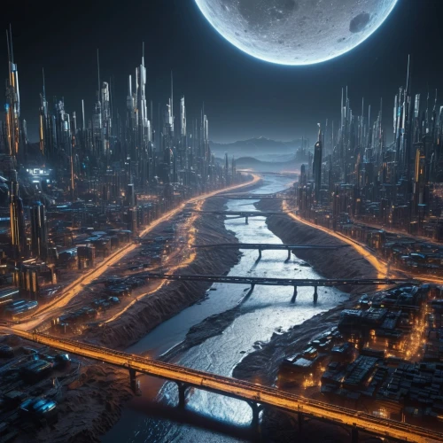 futuristic landscape,lunar landscape,alien world,alien planet,moon valley,metropolis,fantasy city,terraforming,sci - fi,sci-fi,destroyed city,ancient city,sci fi,scifi,ice planet,black city,moonscape,space port,valley of the moon,city cities,Photography,General,Sci-Fi