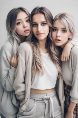 trio,neutral color,models,gray color,silvery,silver,elves,beautiful photo girls,fashion dolls,grey background,women fashion,grunge,young women,grey,pale,fashion vector,porcelain dolls,scandinavian style,x3,gap kids,Photography,Realistic