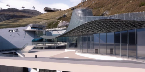 ski facility,ski resort,ski station,olympia ski stadium,futuristic art museum,3d rendering,nuuk,solar cell base,render,hydropower plant,laax,ski jump,futuristic architecture,ski jumping,rendering,zermatt,titlis,mining facility,roof landscape,building valley,Photography,General,Realistic