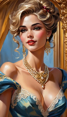 fantasy portrait,cinderella,fantasy art,venetia,masquerade,elsa,fantasy woman,the carnival of venice,zodiac sign libra,cleopatra,victorian lady,portrait background,world digital painting,pearl necklace,romantic portrait,sultana,libra,meticulous painting,mary-gold,gold jewelry,Illustration,American Style,American Style 13