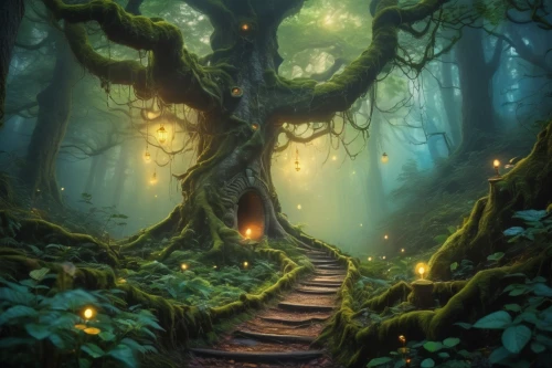 tree top path,forest path,wooden path,enchanted forest,the mystical path,fairytale forest,elven forest,fairy forest,tree lined path,pathway,forest of dreams,hiking path,forest floor,forest landscape,the path,the forest,holy forest,forest road,green forest,forest tree,Illustration,Realistic Fantasy,Realistic Fantasy 19