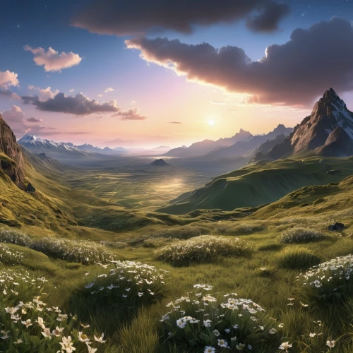 fantasy landscape,alpine meadow,mountain meadow,meadow landscape,grasslands,salt meadow landscape,landscape background,mountain landscape,the alps,mountainous landscape,bernese alps,mountain tundra,high alps,mountain pasture,full hd wallpaper,landscape mountains alps,mountain plateau,mountain world,beautiful landscape,the valley of flowers,Photography,General,Realistic