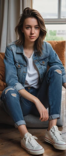 jeans background,girl sitting,woman sitting,girl with cereal bowl,portrait background,denim background,denim,girl in overalls,menswear for women,teen,depressed woman,denims,foot model,female model,girl in a long,jeans,denim jeans,women clothes,holding shoes,jean jacket,Art,Artistic Painting,Artistic Painting 41