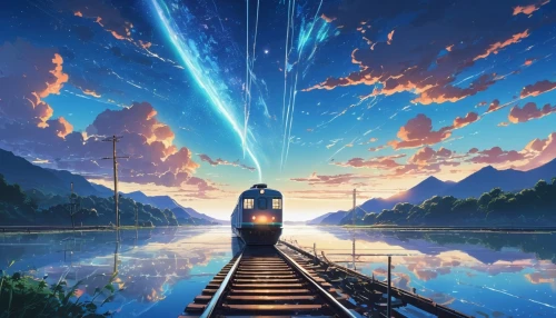studio ghibli,train of thought,violet evergarden,galaxy express,train,journey,the train,last train,railroad,sky train,long-distance train,train ride,magical adventure,dream world,sky,train way,train route,travelers,would a background,astral traveler,Conceptual Art,Daily,Daily 24